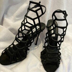 Steve Madden Black Nubuck Leather Caged Heels "Slithur" - Size 8